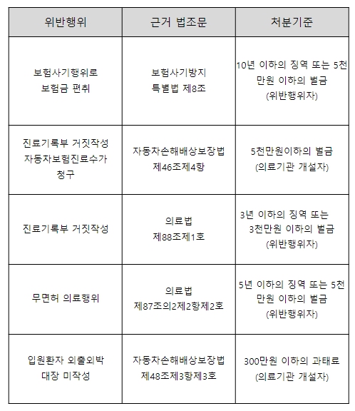 국토부, 자동차보험 진료비 허위청구 의료기관 4곳 적발