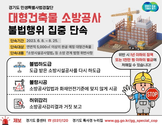 경기도 민생특사경, 대형 건축물 소방공사 불법행위 집중 단속