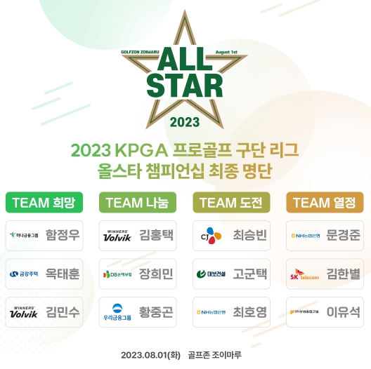 [2023 KPGA 프로골프 구단 리그] 올스타 챔피언십 12인 명단 확정…