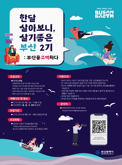 부산시, '한달 살아보니, 살기좋은 부산(2기)' 참가자 모집