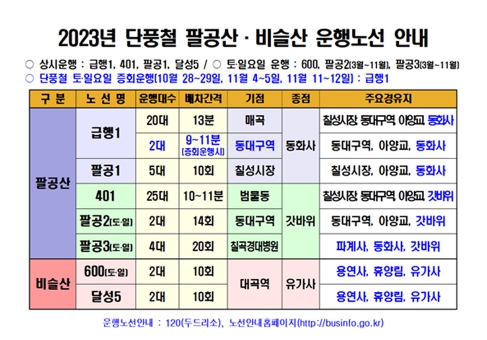 "팔공산 단풍구경은 편리한 시내버스를 이용하세요!"